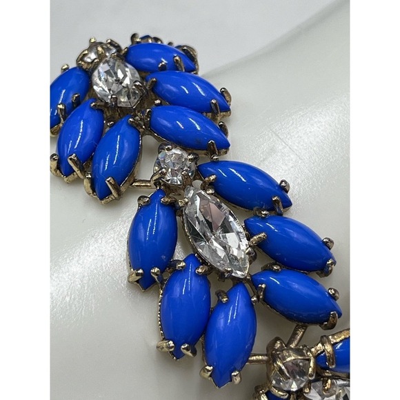 J. Crew Womens Pantone Blue Jeweled Embellished Rhinestone Statement Bracelet - Picture 1 of 12